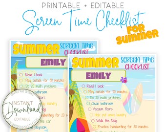 Summer Screen Time Checklist - Screen Time Rules - Summer Screen Time Chart