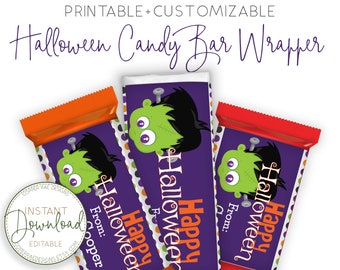 Envoltorio personalizable para barra de dulces de Halloween, envoltorio para barra de chocolate para niños de Halloween, golosinas escolares de Halloween