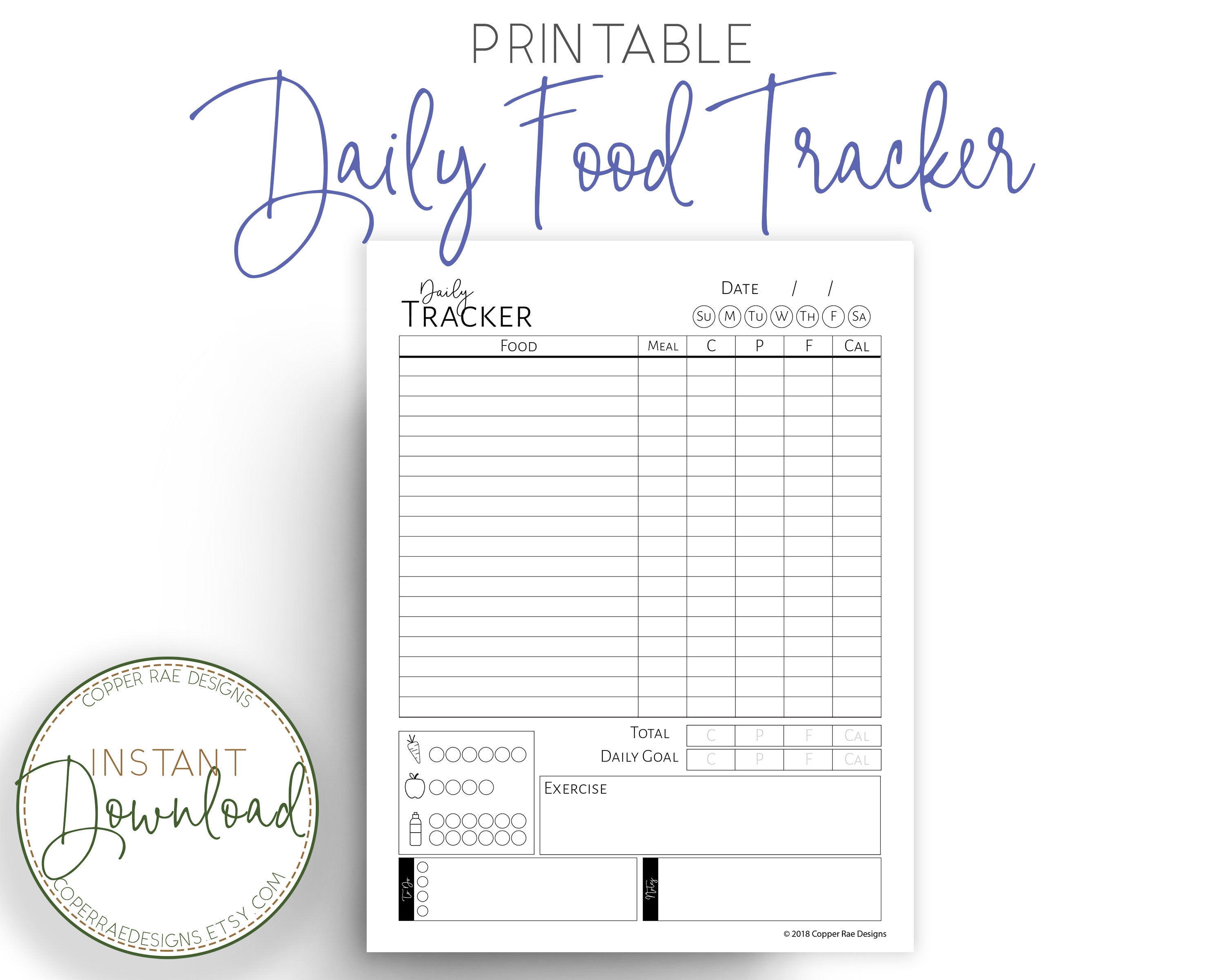 Printable Fitness Planner Food Diary Macro Tracker Calorie Etsy