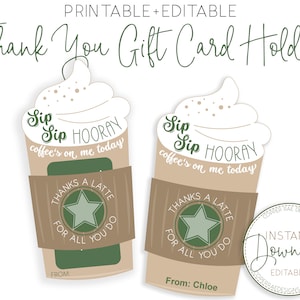 BEWERKBARE Sip Sip Hoera Koffie Cadeaukaarthouder, Waardering van leraren, Waardering van verpleegkundigen, Waardering van werknemers, Koffie Cadeaukaarthouder