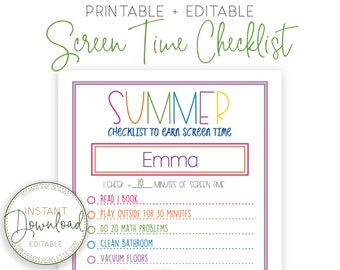 Screen Time Rules - Screen Time Checklist - Chore List