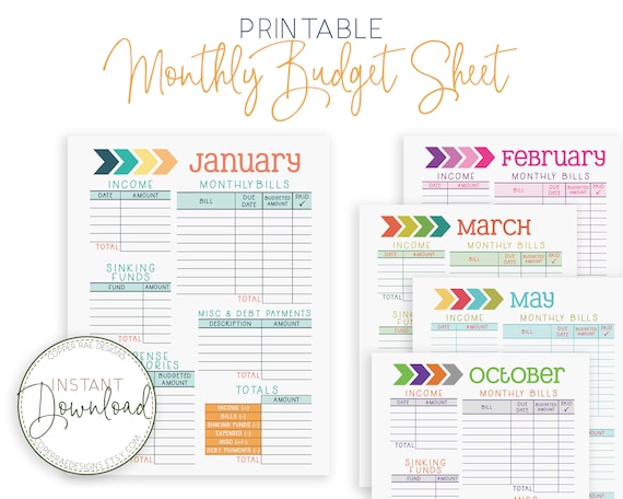 Printable Financial Planner Monthly Budget Worksheet Budget