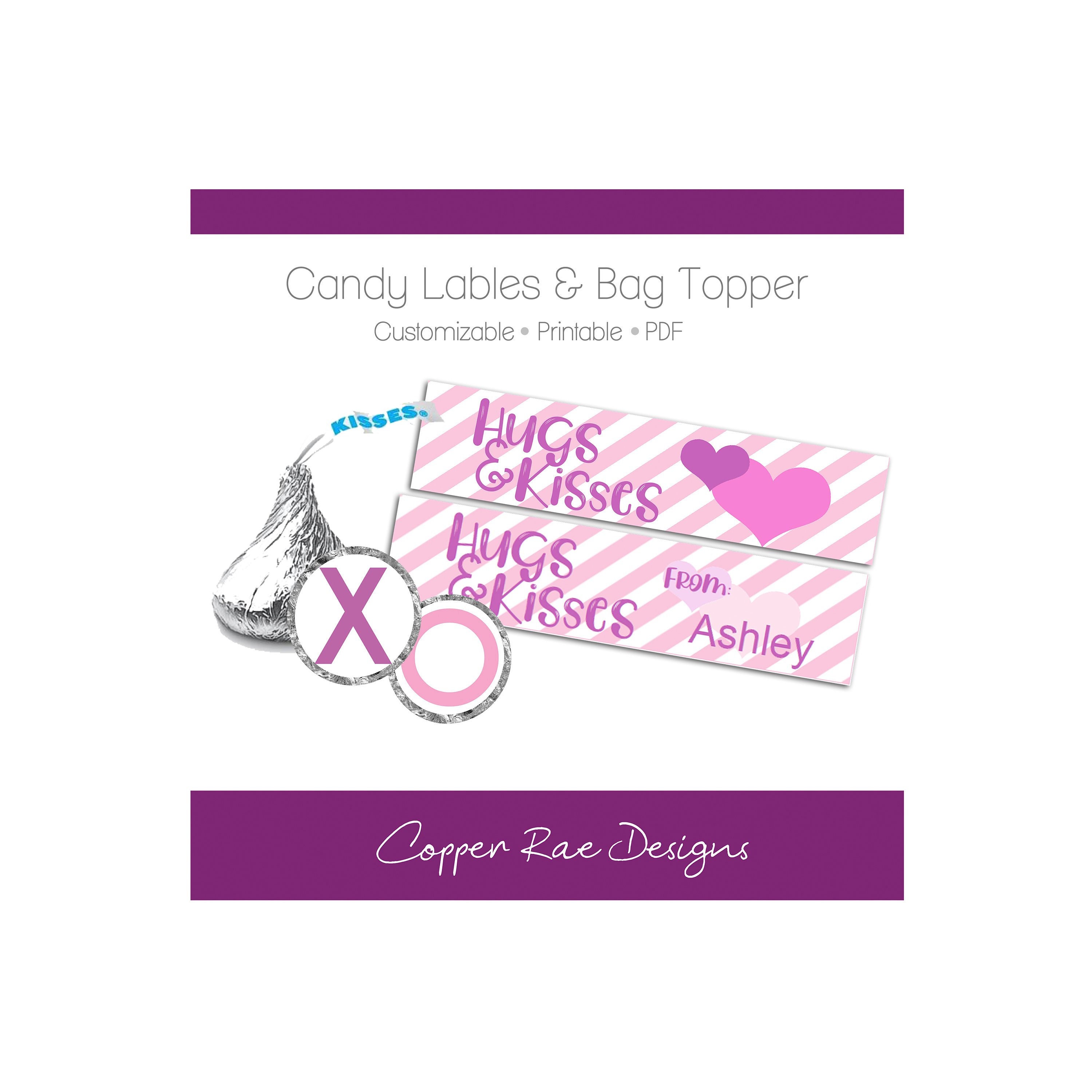 Kisses Labels with Customizable Bag Topper Valentines Day | Etsy