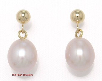 14k Yellow Gold Pink Freshwater Pearl Dangle Earrings