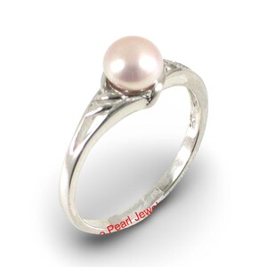 Solid .925 Sterling Silver Rhodium-Finish Pink-Peach Cultured Pearl Solitaire Ring Size 9