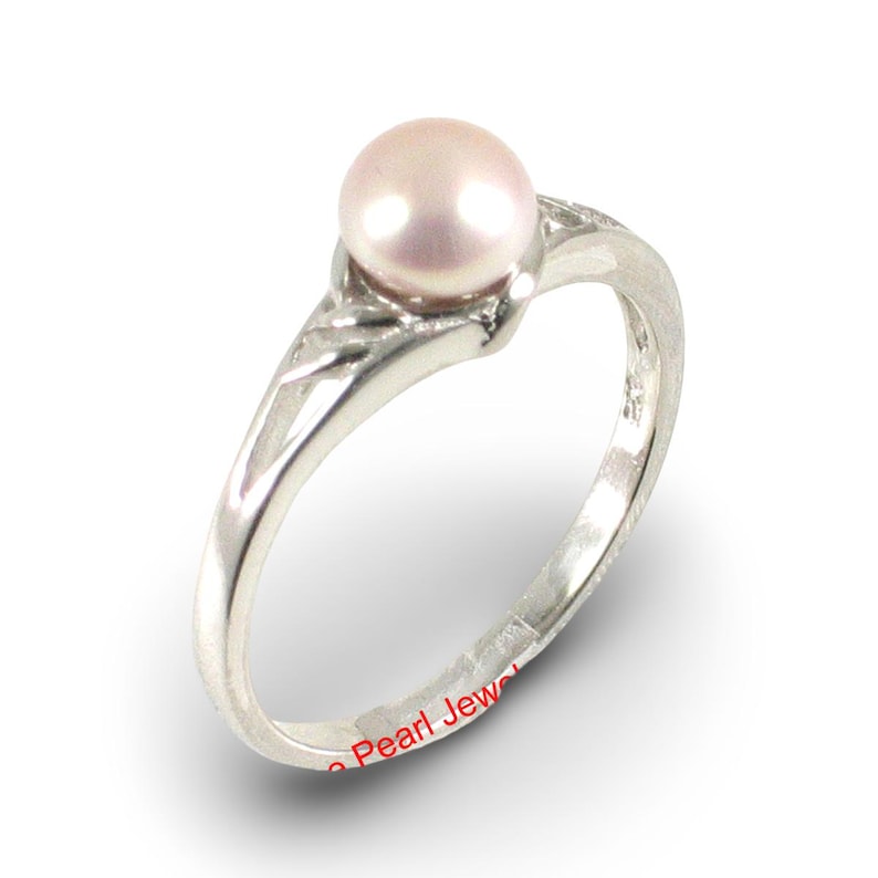 Solid .925 Sterling Silver Rhodium-Finish Pink-Peach Cultured Pearl Solitaire Ring Size 9