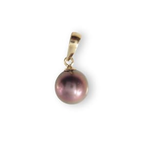 Eggplant Pearl Pendant - 14k Yellow Gold Mini Drop