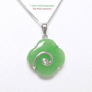 Green Jade Flower Sterling Silver Pendant Necklace