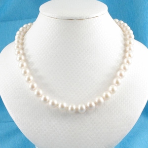 White Cultured Pearl Hand-Knotted Necklace with 14K Yellow Gold Clasp