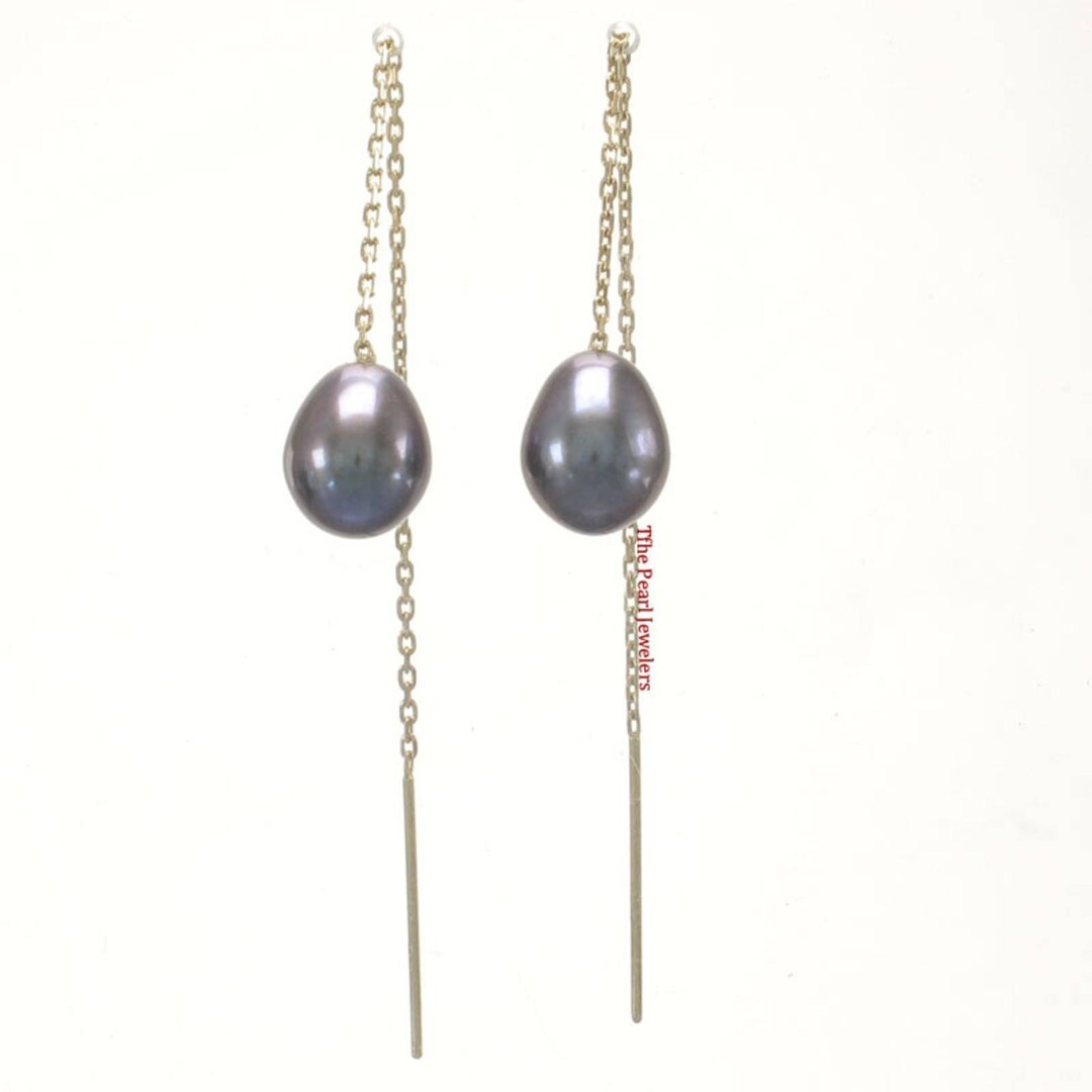 14k Yellow Gold Threader Chain Multi-color Raindrop Pearl Earrings - Etsy