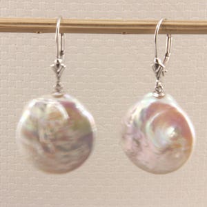 14K White Gold White Coin Pearl Dangle Earrings