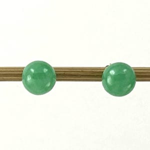 14K Yellow Gold Round Ball Green Jade Stud Earrings