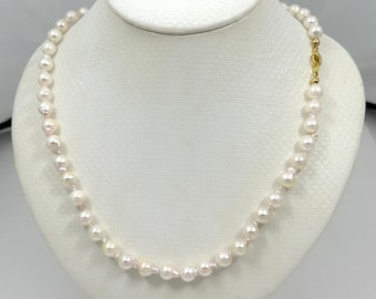 6-7mm White Genuine Akoya Cultured Pearls Necklace Alloy Trigger Clasp