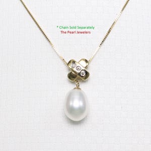 White Pearl X Bail Pendant - 14k Yellow Gold + Diamonds