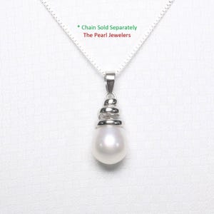White Pearl Pendant - 14k White Gold Cone Bail