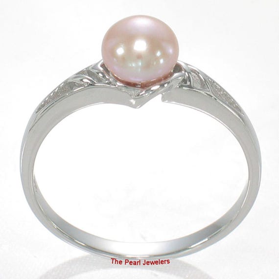 Solid .925 Sterling Silver Rhodium-Finish Pink-Peach Cultured Pearl Solitaire Ring
