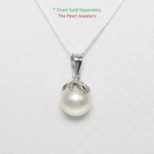 White Pearl Pendant - 14k White Gold Claw Bail with Diamonds