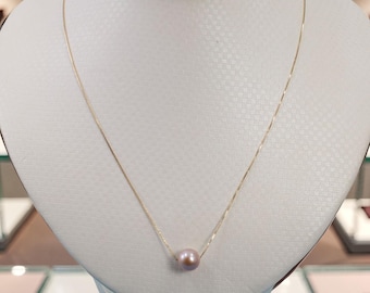 Pink Cultured Pearl Floating Necklace in 14k Gold