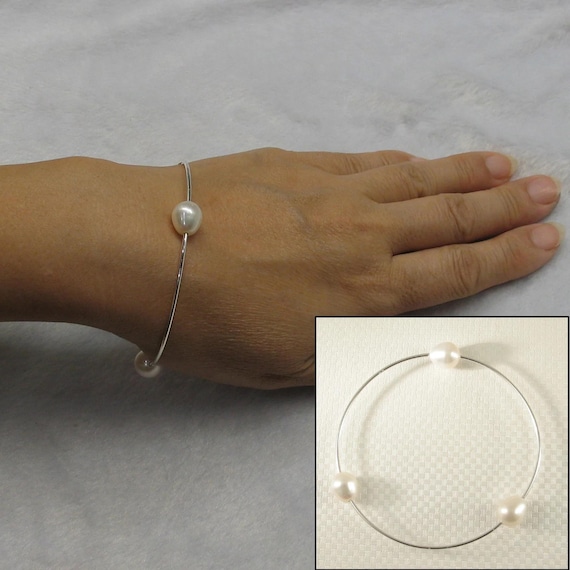 Triple White Freshwater Pearl Bangle - 925 Sterling Silver - Etsy