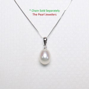 AAA White Freshwater Pearl Pendant - 14k White Gold + Chain Options