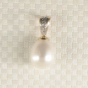 White Freshwater Pearl Pendant - 14k Yellow Gold + Diamonds