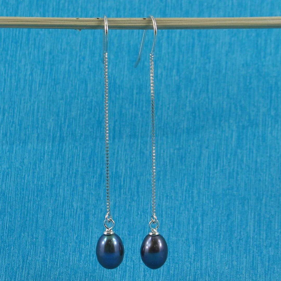 Sterling Silver Box Chain Pearl Dangle Earrings (white, Peacock, Pink ...