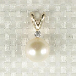 White Pearl Pendant - 14k Yellow Gold Rabbit-Ear Bail + Diamond