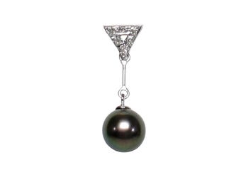 Gray Pearl Pendant - 14k White Gold Leaf Bail