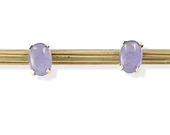 14K Yellow Gold Oval Lavender Jade Cabochon Stud Earrings
