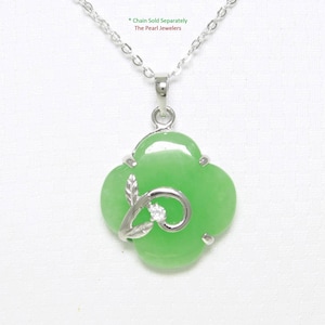 Green Jade Flower Sterling Silver Pendant