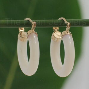 14K Yellow Gold Mother of Pearl Tube Hoop Earrings