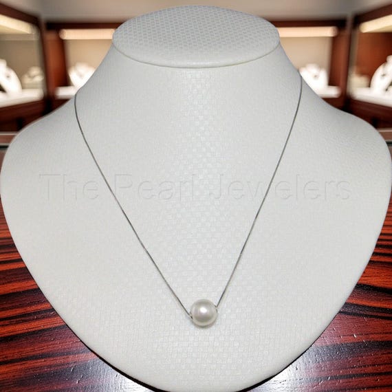 AAA White Pearl Slider Necklace on 14k White Gold - Etsy