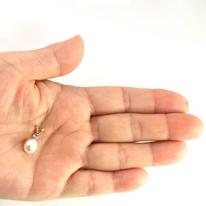 White Pearl Pendant with Diamond - 14k Yellow Gold