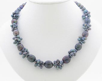 Black Cultured Pearl Necklace – Adjustable Sterling Silver Clasp
