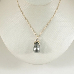 14k Yellow Gold Baroque Tahitian Pearl & Diamond Pendant