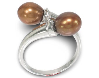 Solid Sterling Silver .925 Twin Chocolate Freshwater Pearl Cocktail Ring