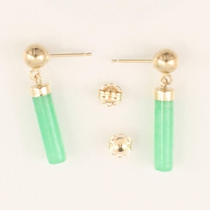 14K Yellow Gold Ball Dangle Green Jade Earrings