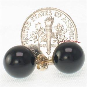 14K Yellow Gold 10mm Round Black Onyx Stud Earrings