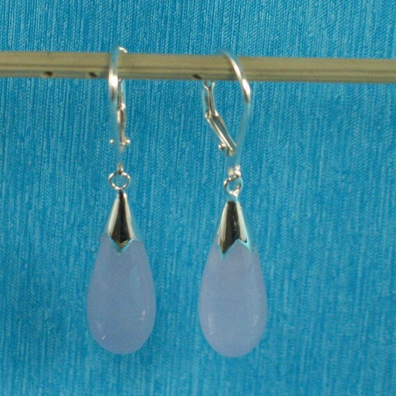 Handmade Real Jadeite Drop Dangle Earrings For Women | 925 Sterling Silver Leverback | Green Stone Roundell 30-40mm