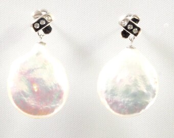 14K witgouden diamanten X barokke pareloorbellen