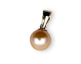 Pink Pearl Pendant - 14k Yellow Gold Mini Drop