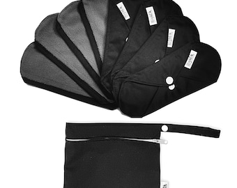Assorbenti in tessuto di bambù al carbone: 8 assorbenti/salvaslip a flusso leggero + 1 borsa impermeabile