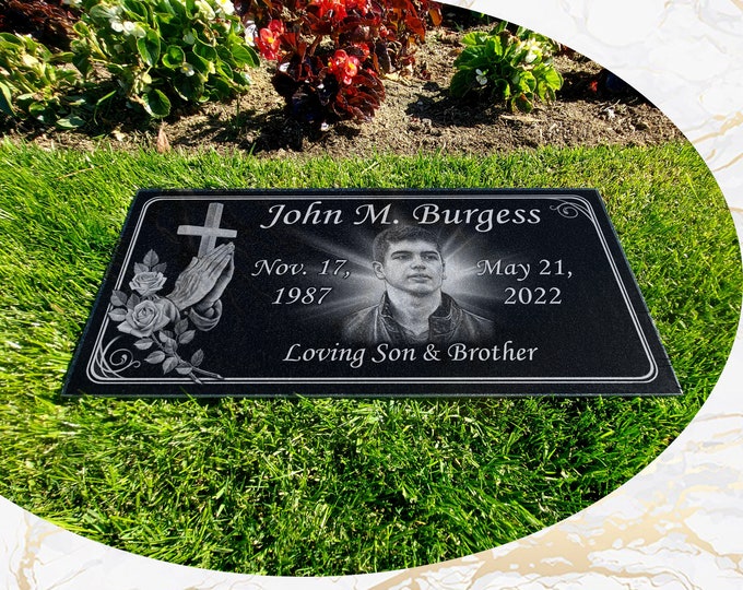 12x24x0.75 Human Headstone, Tombstone on the Grave Marker Granite, People, Diamond Engraved