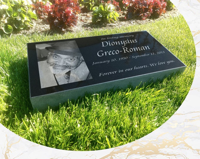 12x24x4 inch Human Headstone, Tombstone, Grave Marker, Black Granite, Diamond Engraved