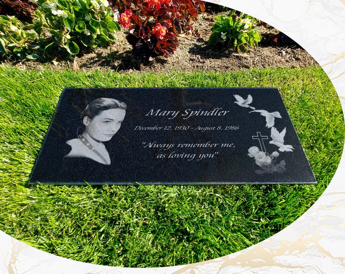 12x24x0.75 Human Headstone, Tombstone on the Grave Marker Granite, People, Diamond Engraved
