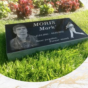 Flat Headstone Grave Marker Black Granite Diamond Engraved
