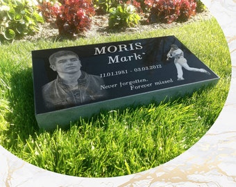 Flat Headstone 20x10x3 inches Black Granite, Diamond Engraved