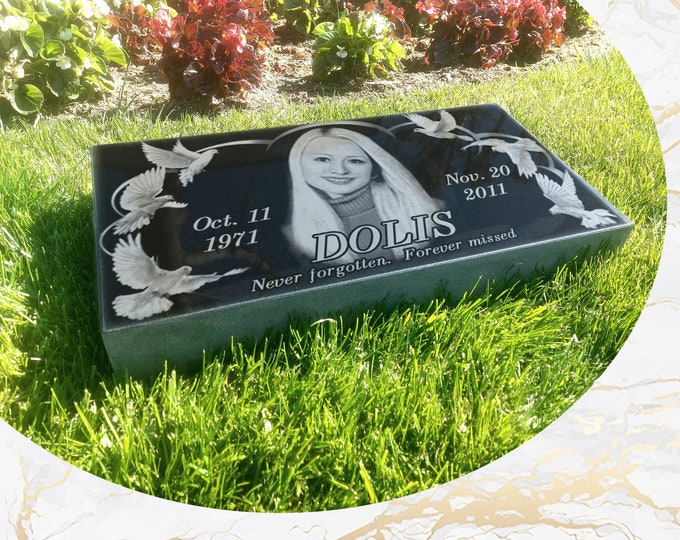 Flat Headstone 20x10x3 inches Black Granite, Diamond Engraved
