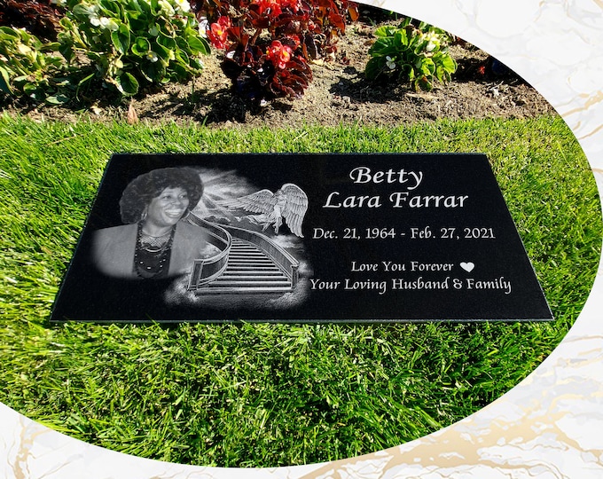 12x24x0.45 Human Headstone, Tombstone on the Grave Marker Granite, People, Diamond Engraved