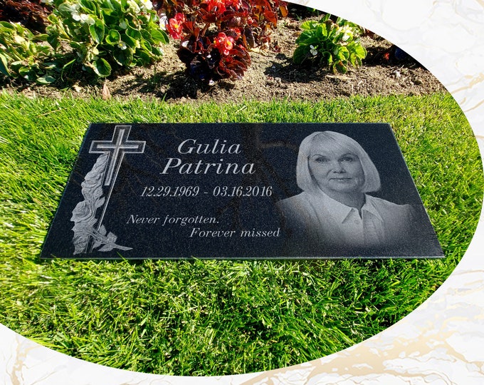 12x24x0.75 Human Headstone, Tombstone on the Grave Marker Granite, People, Diamond Engraved